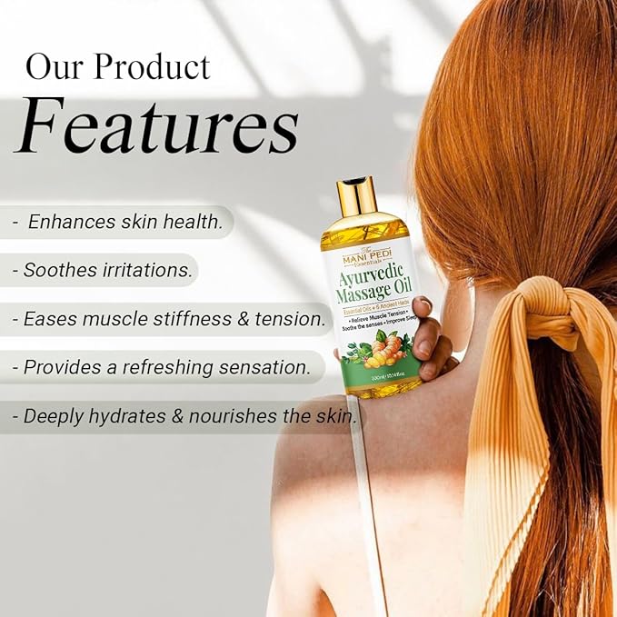 Ayurvedic Oil, Massage Oil with 6 Ancient Herbs with Clove, Almond, Lemongrass & Lavender Oils. Relieves Muscle Tensions, Calms Nerves, Soothes Senses. Organic & Natural - 10 Fl Oz