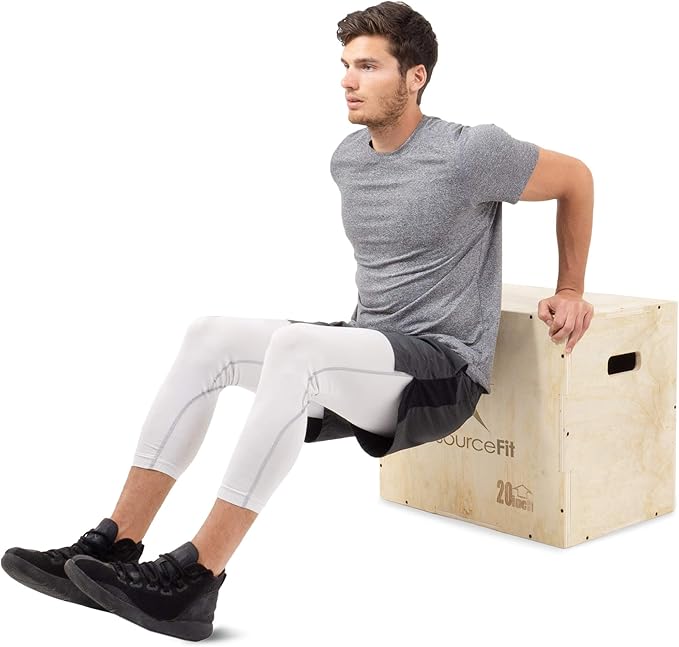 ProsourceFit 3-in-1 Wood Plyometric Jump Box For Cross Conditioning, Agility, Vertical Jump Training & Plyo Workouts