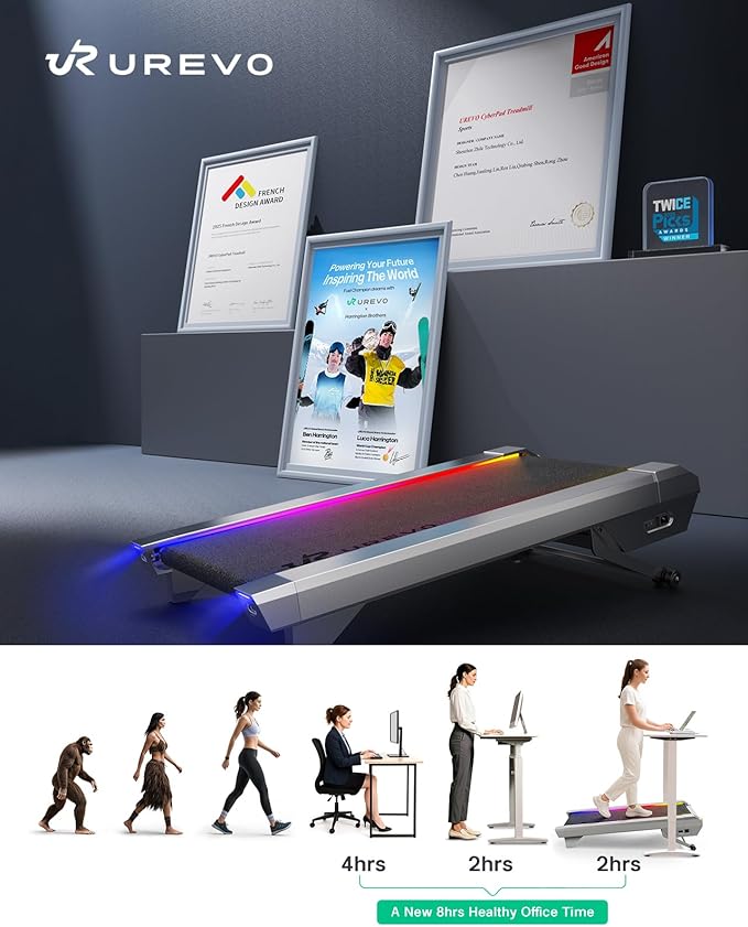 UREVO CyberPad Smart Walking Pad with 14% Auto Incline, Brushless Motorized Under Desk Treadmill for Home Office Fitness, Elegant Speed Lights, Spacious Surface, Digital Controller, AI-Powered App
