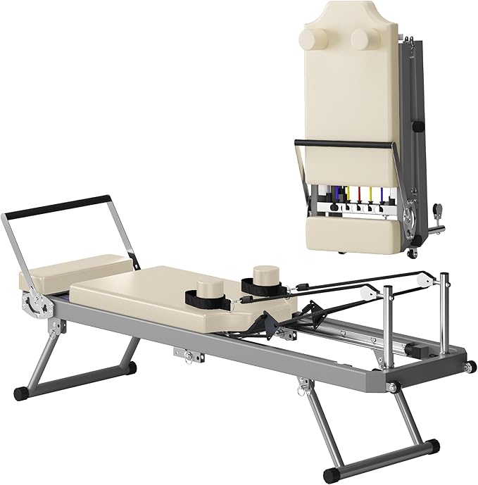 Portable Pilates Reformer, Pilates Machine for Home Workout, Up to 330LBS, Foldable Pilates Core Bed with High Strength Alloy Springs for Beginners