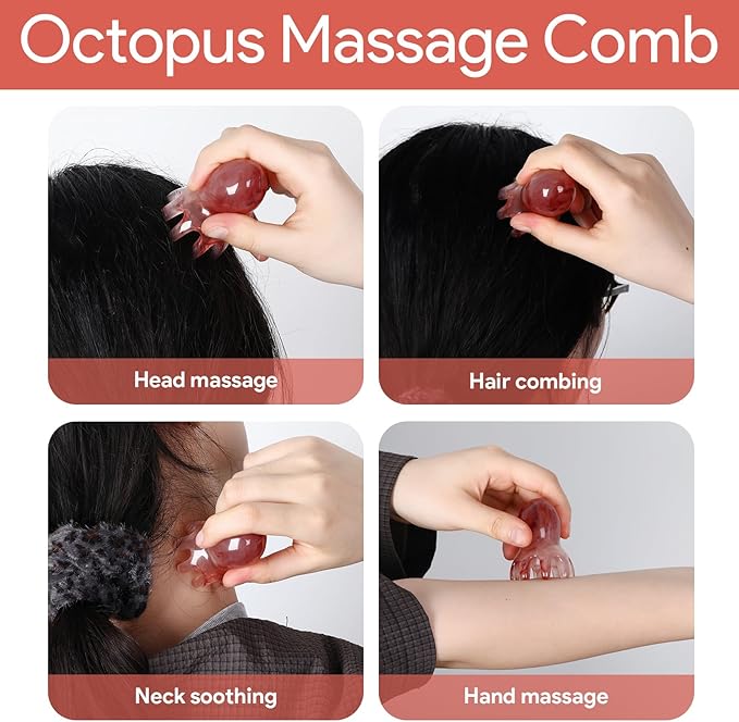 2 Pcs Octopus Head Massage Comb, Scalp Massage Tool for Head and Body Relaxation, 8 Unique Points to Melt Muscle Bumps and Relieve Body Fatigue