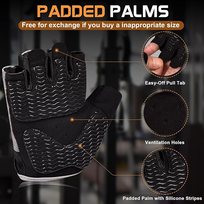 Workout Gloves for Women - Breathable Weight Lifting Gloves with Non-Slip Silicone Padding, Fingerless Gym Gloves for Cycling, Rowing, Pull Ups & Training (4 Sizes)