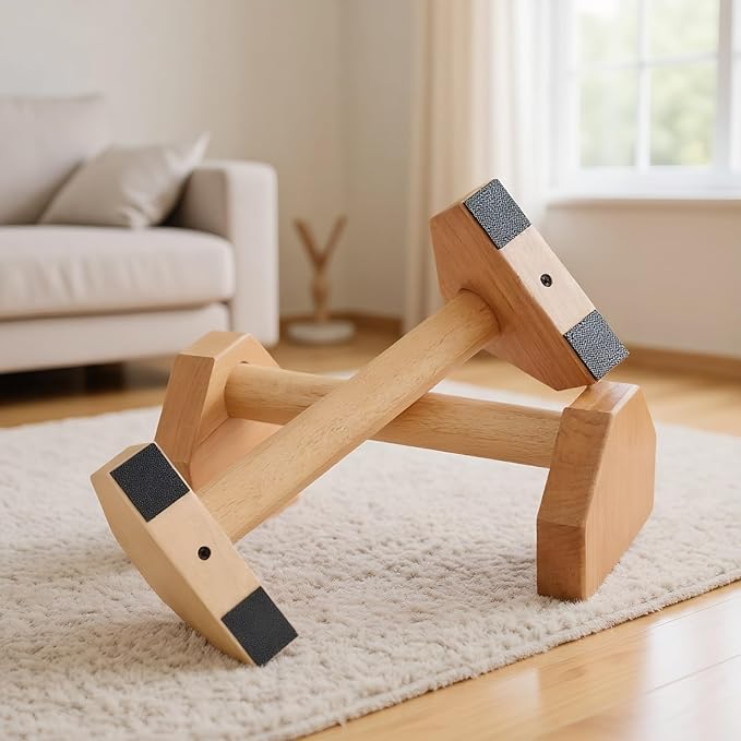 2 Pcs Wooden Push Up Bars Stands with Non-Slip Base, Wooden Calisthenics Equipment for Strength Training, Push Up Stands for Men and Women