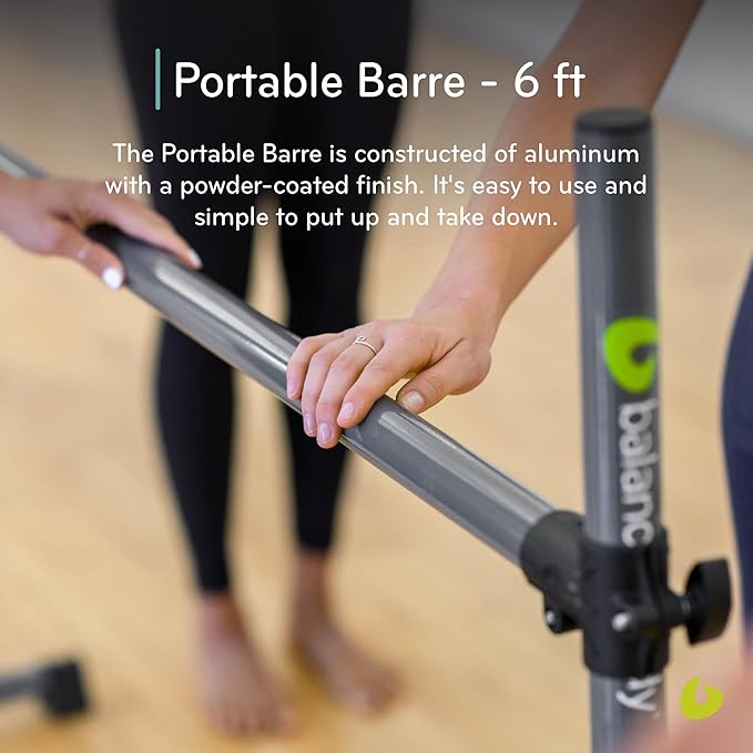 Balanced Body Portable Barre, Pilates Bar, Workout Equipment for Home Gym or Pilates Studio, 4 ft or 6ft, Dark Gray.