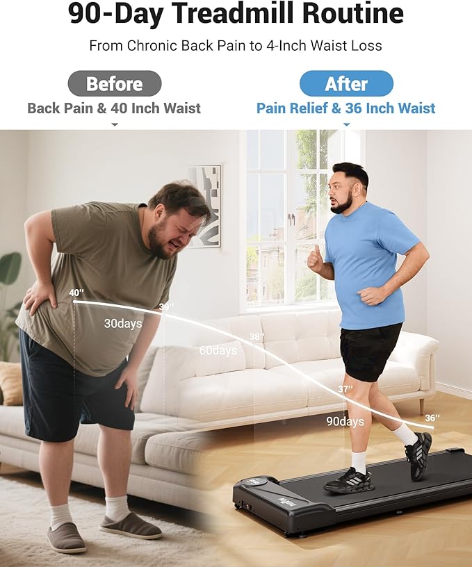 THERUN Walking Pad Treadmill Under Desk, Portable Mini Treadmill for Home/Office, Walking Pad Machine with 2.5HP and 265 lbs Weight Capacity Remote Control LED Display