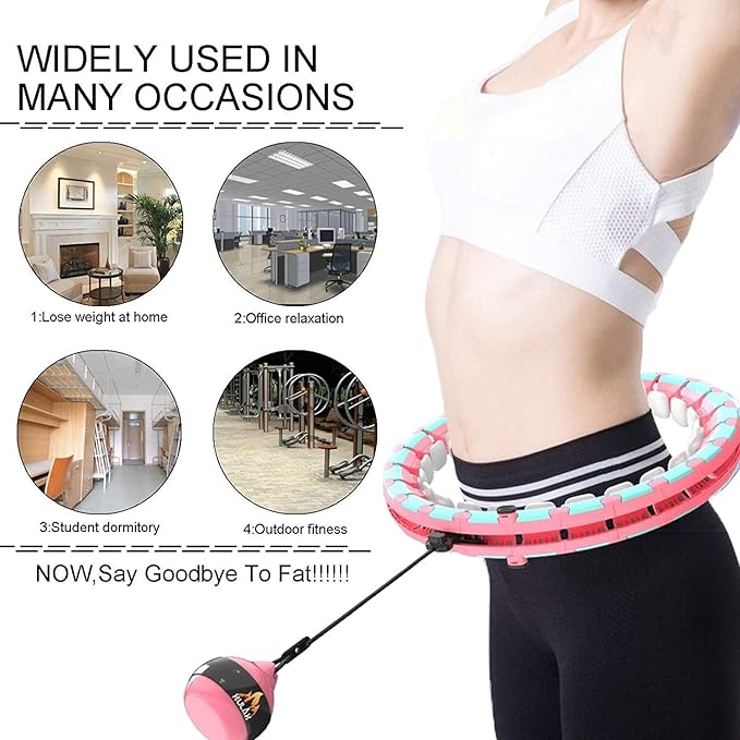 Weighted Smart Hoop for Adults and Kids Exercising, Adjustable Auto-Spinning Fitness Hoop,Pink,24 Sections