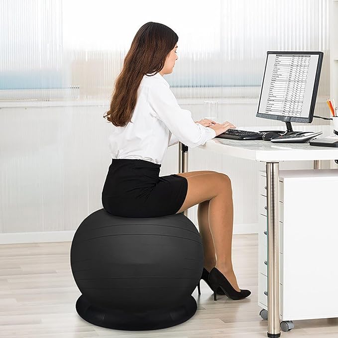 Exercise Ball Chair for Office Desk, Anti-Burst Yoga Ball Chair with Ring Base, Ergonomic Stability Seat for Core Strength/Posture Improvement