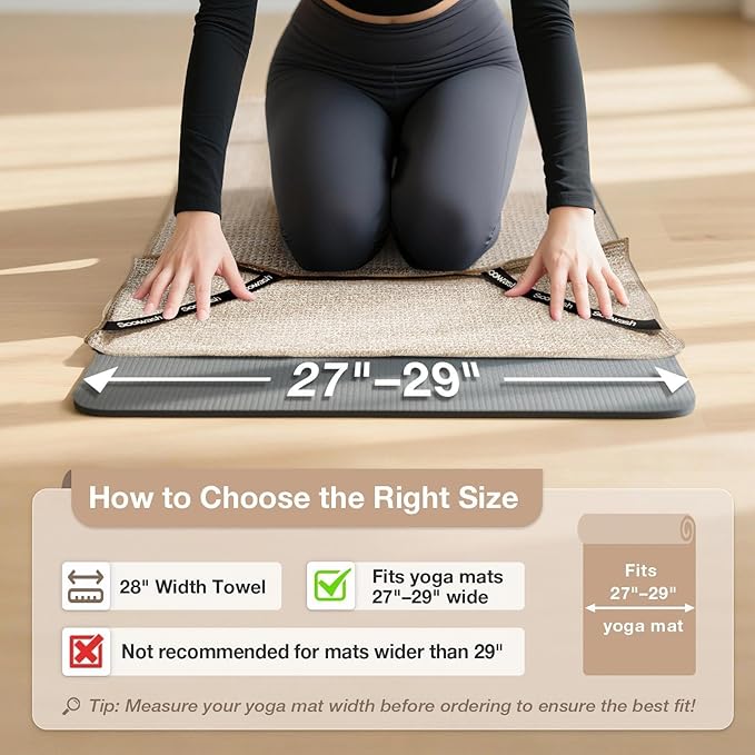 Hot Yoga Towel,Microfiber Yoga Mat Towels Non Slip for Hot Yoga Absorbent Microfiber Sweat Anti-Slip Cover,Bikram,Pilates,Exercise,Fitness 28 inch X 72 inch Beige 2 Pack