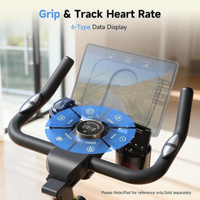 Exercise Bike, Adjustable Magnetic Resistance Stationary Bikes for Home Cardio with Exclusive App, Indoor Bike with 330lbs Weight Capacity Comfortable Seat, Tablet Mount and Fitness Courses