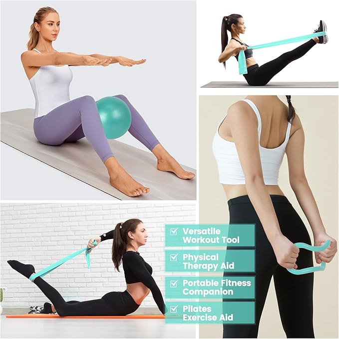 Home Pilates Essentials Kit for Women - Complete Pink Equipment Set with 9 Inch Yoga Ball, Figure 8 Resistance Band, Bands & Accessories, Ring for Beginners Workouts