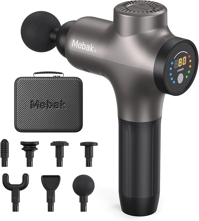 Mebak 3 Massage Gun, Massage Gun Deep Tissue for Athletes, Professional Muscle Percussion Massager, Massager for Shoulder Leg Back Body Pain Relief, Quiet Portable Sport Tool, Gifts for Him