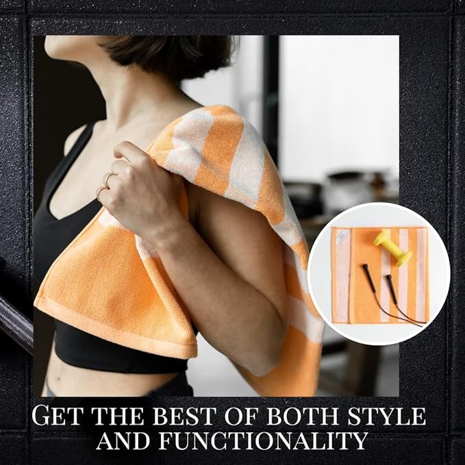 Luzia Striped Workout Towel for Sweat (Pack of 4) - Premium Quality 100% Turkish Cotton - Lightweight and Super Absorbent for Exercise, Sports, Workout, Fitness, Gym, Yoga, Running (Orange)