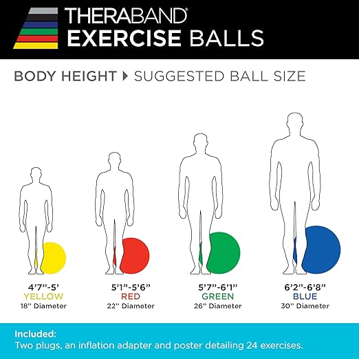 THERABAND Pro Series Exercise Ball, 30" Blue Stability Ball for 6'2"–6'8" Users, Anti-Burst Yoga & Pilates Ball, Balance & Core Trainer, For Athletes Fitness at Gym & Home