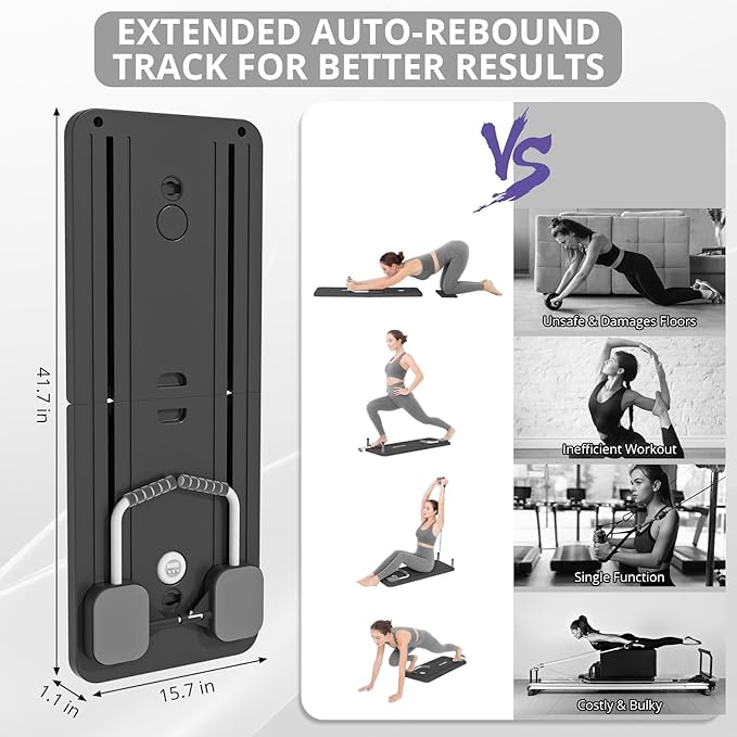 JANUA Pilates Board - Pilates Reformer Set, Multi-Purpose Foldable Pilates Reformer Board for Home, 5 in 1 Pilates Sliding Board