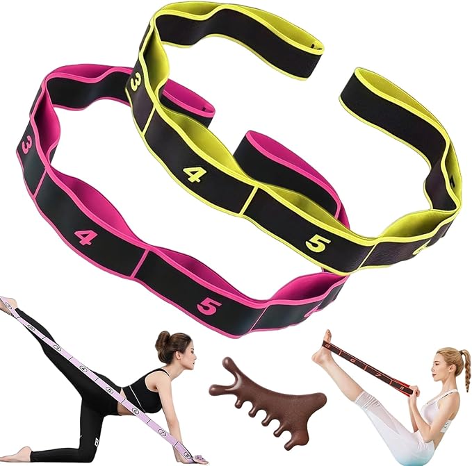 Fitness Resistance Band for Stretching and Yoga, 8 Loops Numbered Resistance Band, Elastic Training Bands for Yoga, Stretching, Pilates, Fitness