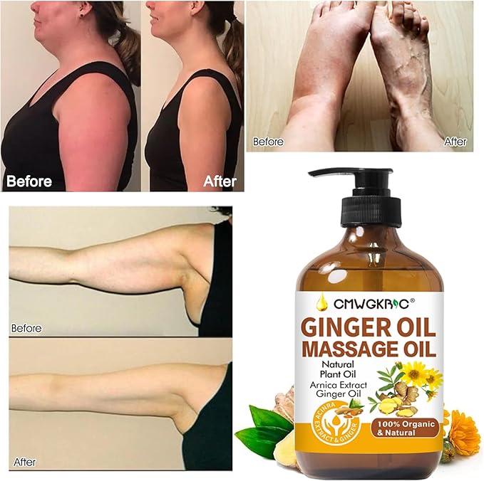 2 Pack Ginger Oil Lymphatic Drainage Massage,Belly Drainage Ginger Oil-Warming Tired Sore Muscle Ginger Massage Oils With Natural Arnica Extract,Grapeseed Oil,Vitamin E Massage Oil for Massage Therapy