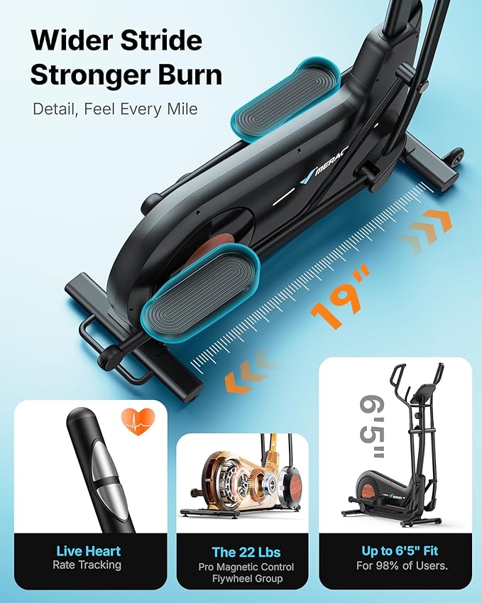 Merach Elliptical Machine, Elliptical Exercise Machine for Home with Hyper-Quiet Magnetic Drive System, Elliptical Training Machines with16.5-19IN Stride, Automatic Resistance, 400lbs Capacity