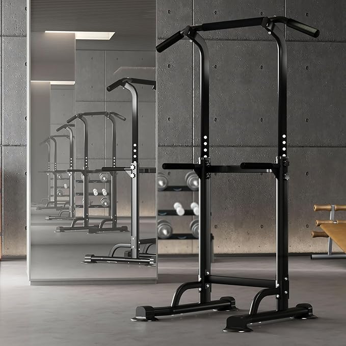 Adjustable Power Tower Pull Up Bar Dip Station - Heavy-Duty Steel Home Gym Equipment with Adjustable Height, Space-Saving Foldable Design for Full-Body Strength Training