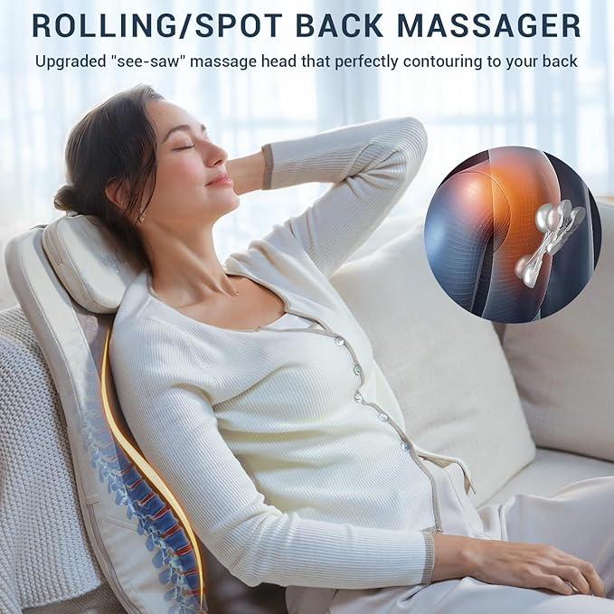 Mynt FSA Eligible HSA Approved Back Massager, Chair Massager with Soothing Heat, Flexible Massage Chair Pad with Soft S-Curve Longer Track Adjustable Pillow for Diverse Body Contours, Christmas Gift