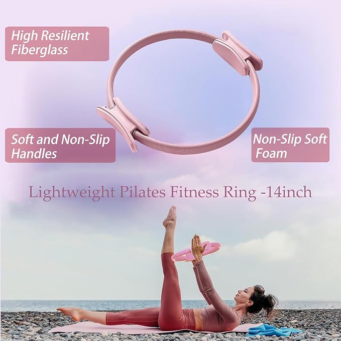 Pilates Essentials Kit for Women, Yoga Exercise Equipment Set for Home Workouts with Mini Ball, Resistance Bands, Sliding Disks & Accessories - Fitness Set for Yoga & Pilates Beginners