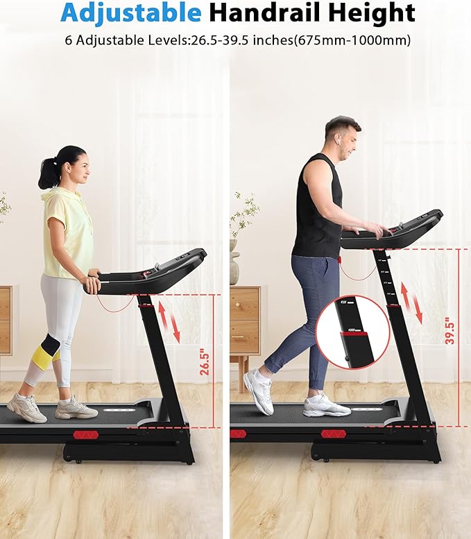 CIIHI Treadmill with Auto Incline - Adjustable Height Handrail 15% Auto Incline Treadmill with 400 lbs Capacity - Foldable Running Machine for Home with APP, Voice Control and Speaker - 8.7 MPH