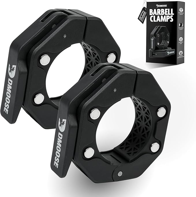 DMoose Fitness Barbell Clips 2 Inch (Pair) - Quick Release Olympic Barbell Clamps & Collars with Anti Slip TPR Grip for Secure Weightlifting and Powerlifting - Weight Clips for Bars at Home or Gym
