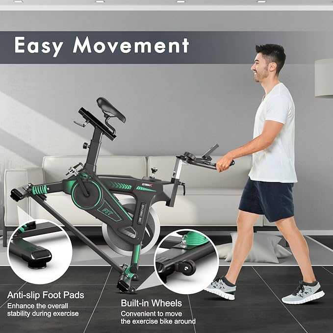 GYMAX Exercise Bike, Stationary Indoor Cycling Bike with 40lbs Flywheel, LCD Display, Adjustable Seat & Handlebar, Quiet Belt Drive for Home Gym Cardio Training Workout Fitness