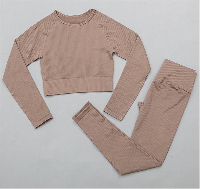 Women Gym Suit Fitness Set Sports Clothing Women Gym Clothing Yoga Clothing Yoga Sets Fitness Suit (Color : Brown, Size : Small)