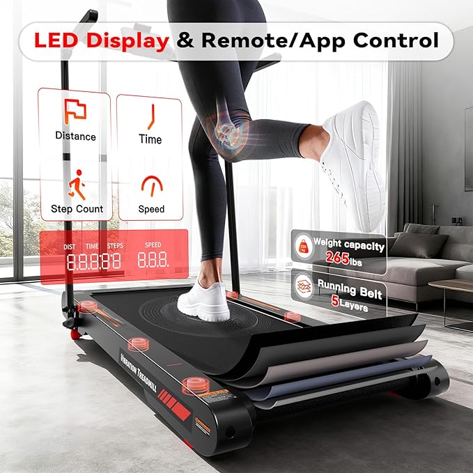 Lysole Folding Walking Pad Treadmill with Vibration&Incline,4-in-1 Under Desk Treadmills for Home&Office,350LBS Capacity,0.3-7.5MPH Speed,LED Display,Portable Treadmill with APP&Remote Control