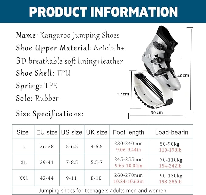 Kangaroo Jump Shoes for Women & Men – Adult Moon Shoes with 4 Springs, Low-Impact Fitness Jumping Boots for Exercise, Weight Loss, Cardio