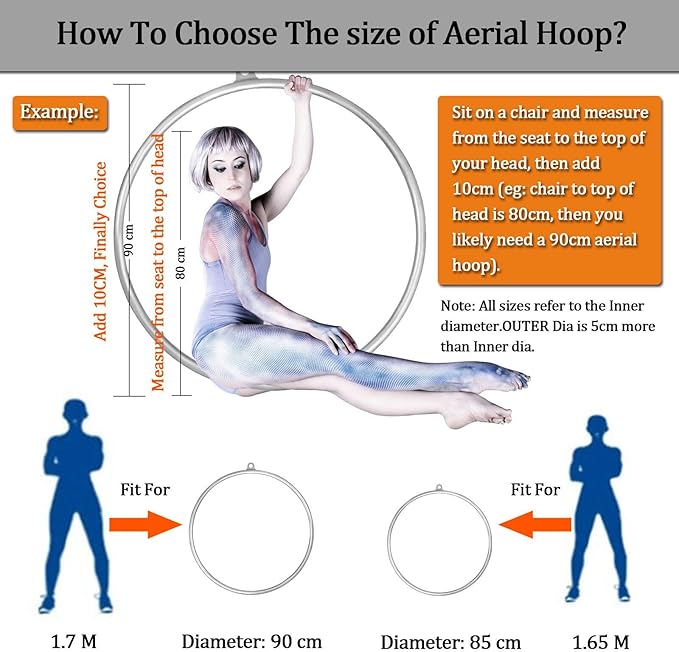 DASKING Professional Aerial Hoop Kit - 85cm (33.5")/90cm (35.4") Aerial Ring Set, 2-Ton Safety System Anti-Slip Grip & Portable Storage Bag