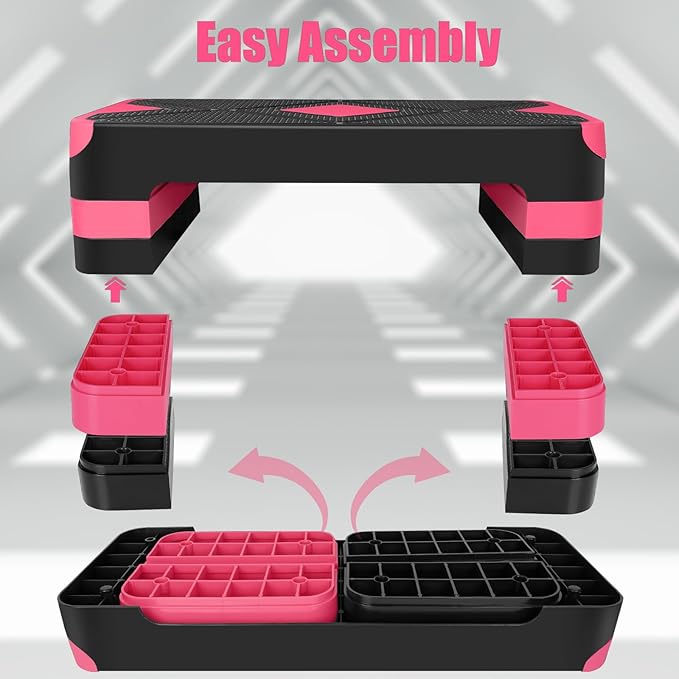 Exercise Workout Aerobic Step Platform Trainer, 27" Aerobic Stepper with 4"-6"-8" Adjustable Height Risers