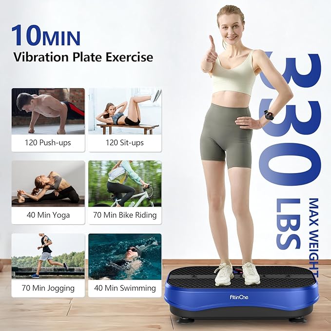 Vibration Plate Exercise Machine for Lymphatic Drainage Massager, 330 Lbs Capacity Full Whole Body Workout Equipment with Loop Bands for Women Men, Fitness Platform for Weight Loss