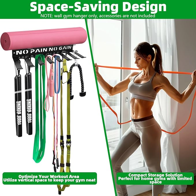 Home Gym Accessories Organization Storage Rack Equipment For Home 8 Hook Wall Hanger Display Gear Barbells Resistance Bands Jump Ropes Lifting Belt Hanger Accessories Hardware Included
