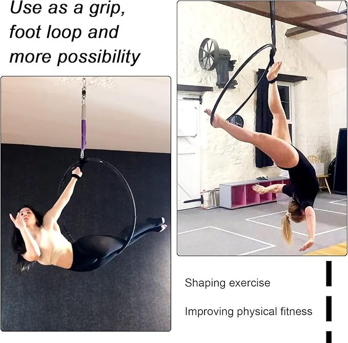 PRIOR FITNESS Upgraded 17.71" Lyra Aerial Hoop Hand Loop Strap Noose for Yoga Aerial Acrobatics Strength Training Black