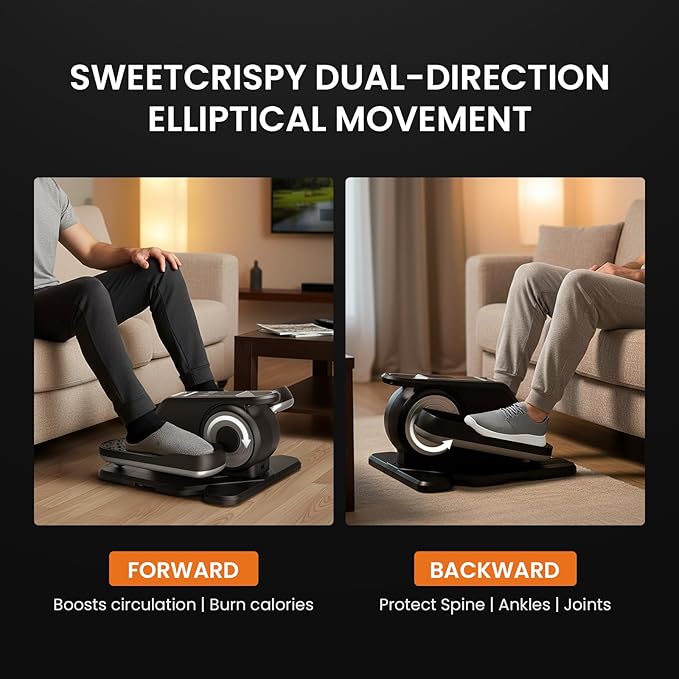 Sweetcrispy Compact Under-Desk Elliptical – Quiet Mini Pedal Exerciser with Adjustable Speed and LED Display, Portable Workout Equipment for Home or Office