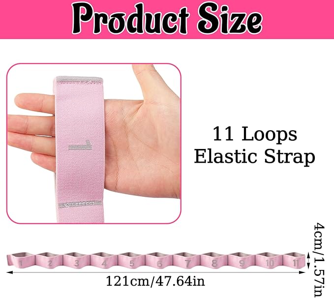 11 Loops Stretch Strap Stretch Band for Yoga Pilates Ballet Exercise and Gymnastics Non-Slip Fabric Resistance Band for Mobility Strength Training Leg Stretcher Belt Dance and Fitness