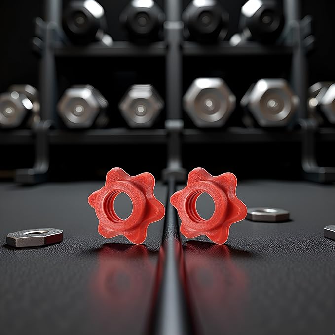 2Pcs Red Dumbbell Hex Nut 25mm Barbell Bar Hexagon Nuts Spin-Lock Collars for 1 Inch Standard Barbells Bar Collar Screw Exercise Collars Weights and Accessories Strength Training Equipment Weight Clip