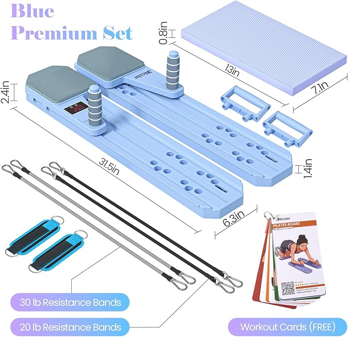 Nicoler Portable Pilates Reformer Set- Pilates Board 8-in-1 Multi-Functional Pilates Equipment