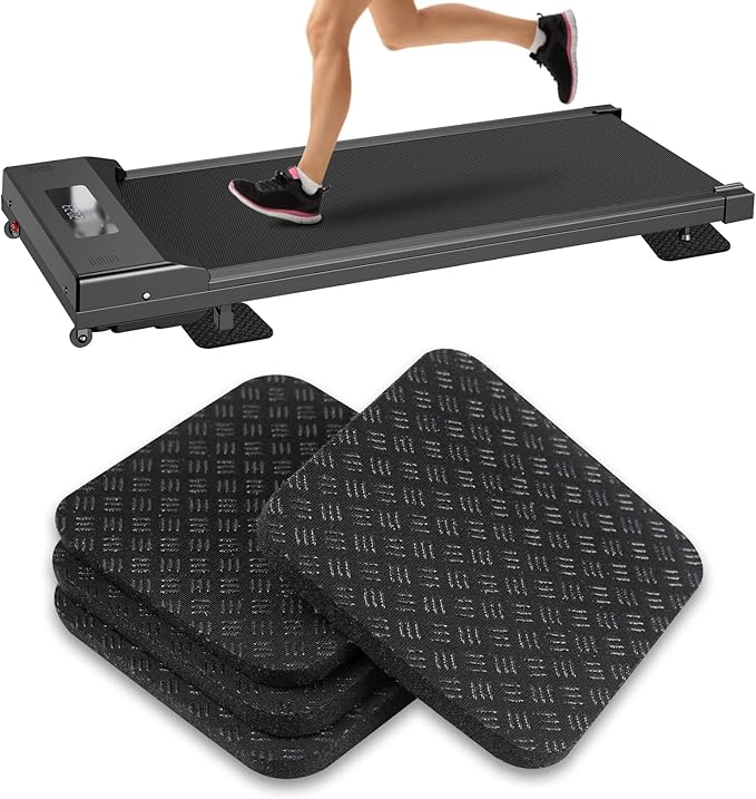 4 Pcs Walking Pad Mat, Treadmill Mat Pads, 4" x 4" x 0.2" Double-Sided Non-Slip Exercise Equipment Mat, High Density Silicone Anti Vibration Pad for Protect Floors, Noise Reduction