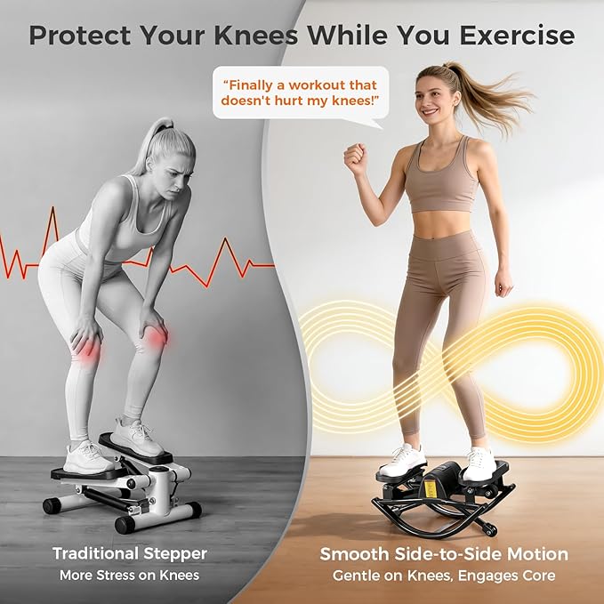 Rock Stepper Side to Side Low Impact Stair Stepper,Quiet Steppers for Exercise at Home with Resistance Bands & Non-Slip Mat – Exercise Step Balance Board Workout Equipment for Apartment & Living Room