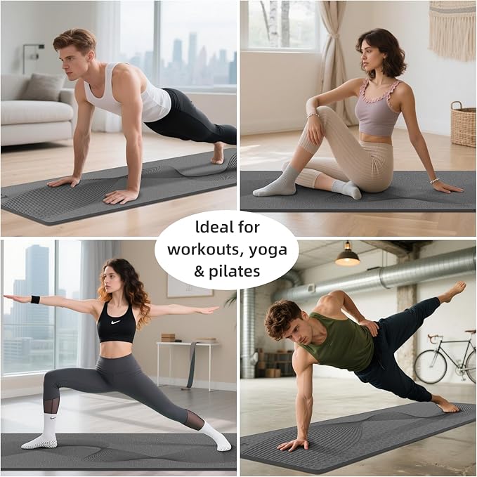 ILILI Yoga Mat, 72x25×0.3 Inch, TPE Exercise Mat, Tear-Resistant, Fitness Yoga Mat with Carrying Strap, Ideal for Yoga, Pilates, Home Workouts, Stretching & All Fitness Routines