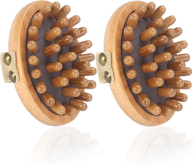 Wood Therapy Massage Tools - 2-Pack Wooden Meridian Massage Brush for Cellulite, Lymphatic, Drainage, Massage Brush for Belly Muscle Pain Relief & Body Shaping