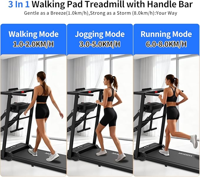 3 in 1 Walking Pad Treadmill with Handle | 1.5HP Under Desk Treadmill for Home Office | Foldable Compact Walking Jogging Running Machine | 220LBS Capacity, ≤45dB Quiet Treadmill
