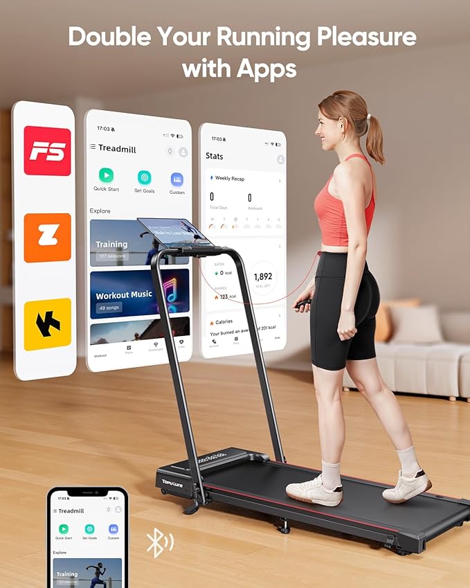4 in 1 Walking Pad Treadmill with Incline and Handle, 2.5HP with Dual Display and Mute Control, Foldable Under Desk Treadmills for Home with App Bluetooth Folding Treadmill for Small Space