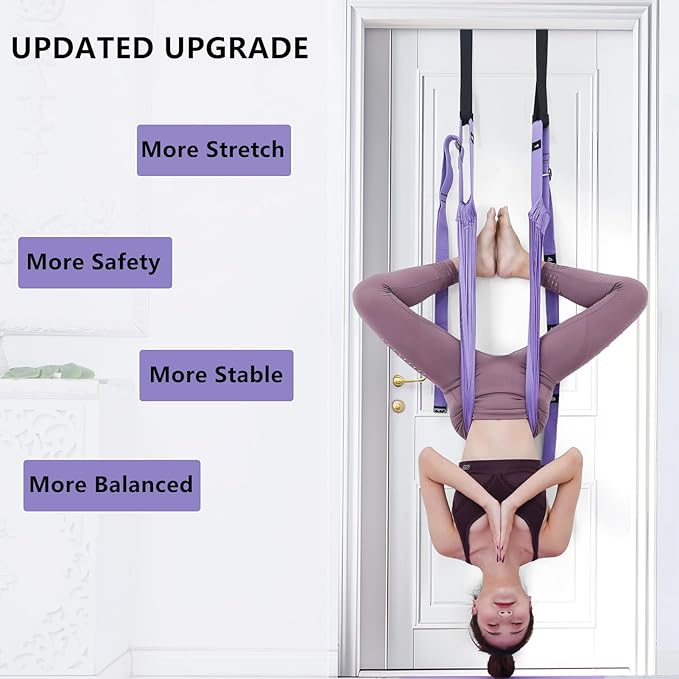 Yoga Stretching Strap, Leg Waist Back Bend Auxiliary Yoga Stretch Band, Upgraded Version with Door Anchor 2 Resistance Rope Stretch Strap Inversion Trainer for Pilates Dance Aerial Yoga Fitness