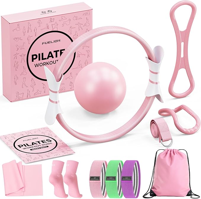 Pilates Ring Set for Women, Home Workout Pilates Equipment with Resistance Bands, 14'' Magic Circle, Mini Ball, Pilates Starter Kit for Strength, Toning and Flexibility