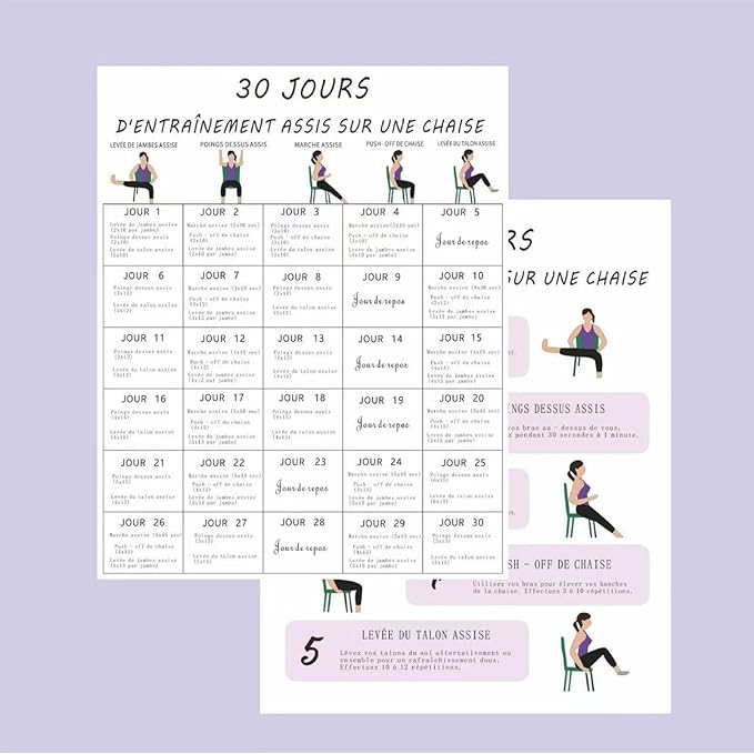Chair Yoga 30-Day Set - 6 Pieces | Workout Supplies with Instruction Book for Beginners Home Travel Gym Office Morning Family Friends Sports Athletes Bodybuilding Fitness Strength