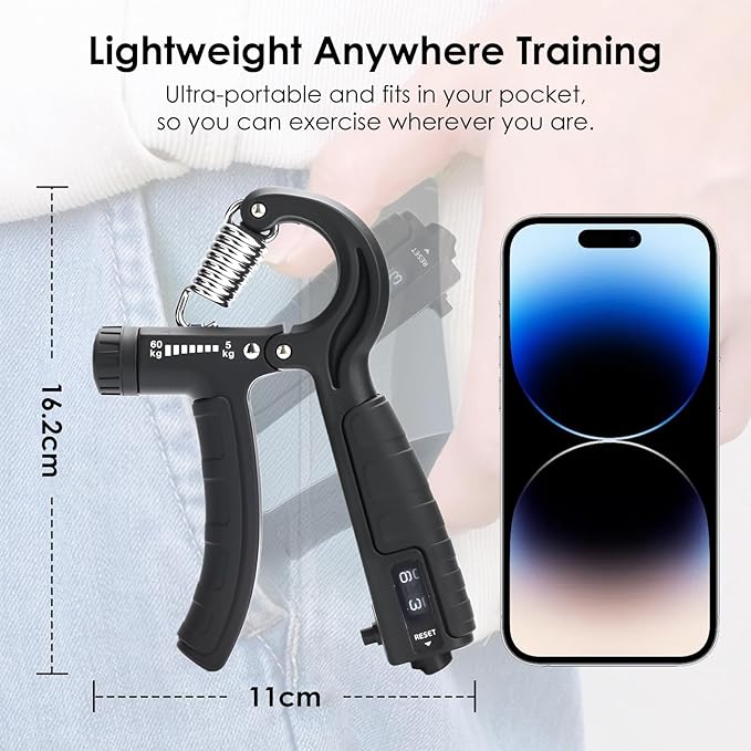 Grip Strength Trainer, Hand Gripper Strengthener Set 5-Pack: Adjustable Hand Gripper (2-Pack) with Click Counter, Finger Stretcher ，Stress Relief Grip Ball& Grip Ring 11-132 lbs Forearm Strengthener for Athletes, Rock Climbing, forearm strengthener