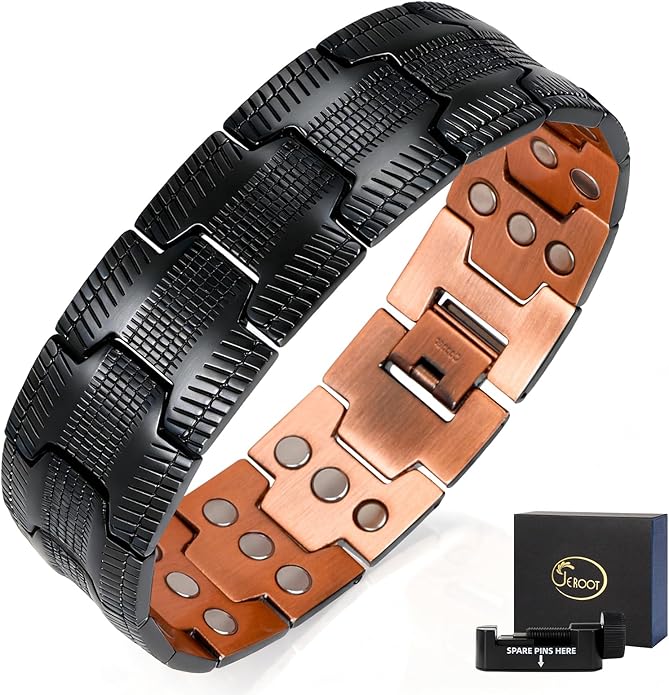 JEROOT Men's 99.99% Pure Copper Magnetic Bracelet, 3500 Gauss Magnets Adjustable with Sizing Tool